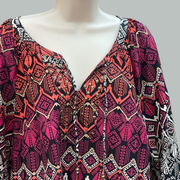 Catherines 2X (22/24) Multicolor Top 3/4 Sleeve Boho - Picture 11 of 12